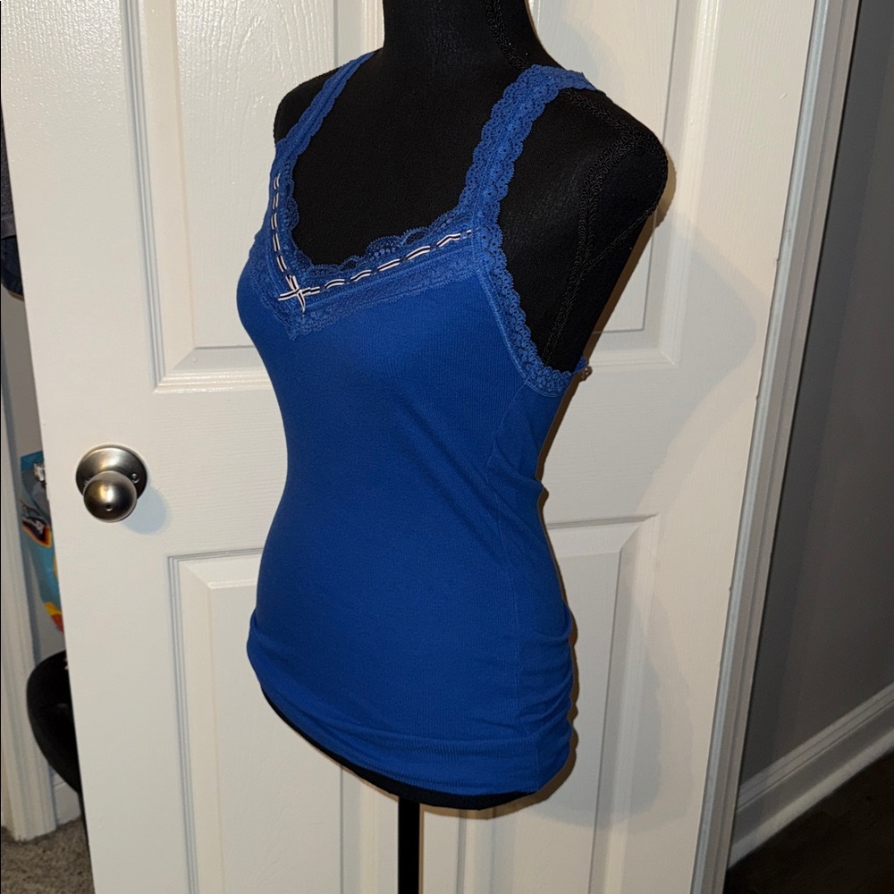 π€HOLLISTER RARE Y2K ROYAL BLUE LACE RIBBON TANK TOP SIZE Mπ€ - Picture 4 of 10